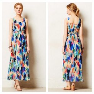 Anthro | Maeve Watercolor Aloisia Silk Maxi Dress